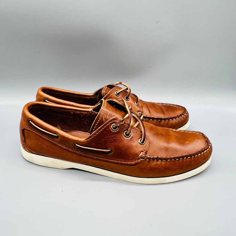 Quoddy Shoes Mens 8.5 Brown Leather Boat Moccasin Toe Loafers Casual Comfort